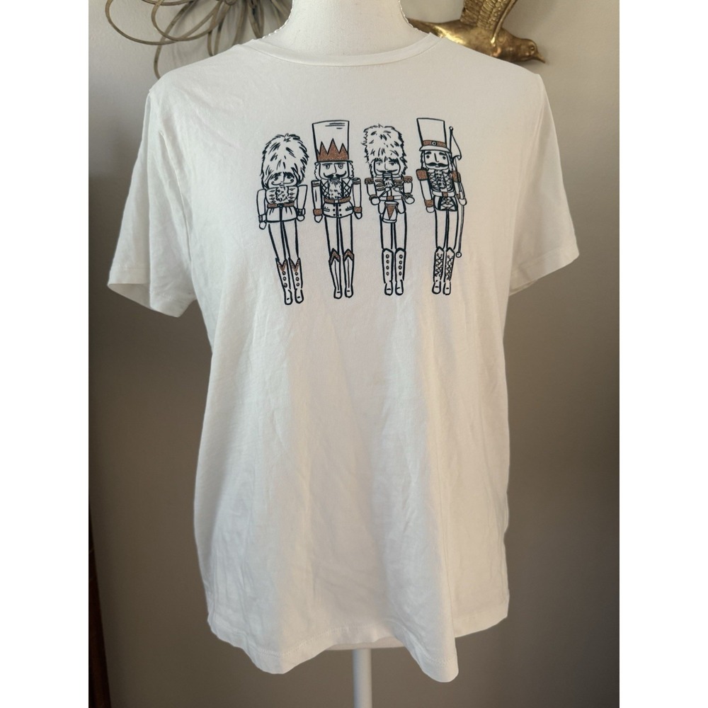 J.Crew Collector Tee Nutcracker Graphic T Shirt White 100% Cotton Womens L
